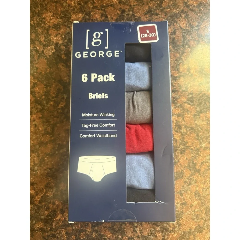 GEORGE Men's Small  (28-30) Cotton Briefs Tag-Free Wicking Odor Control 6-Pack